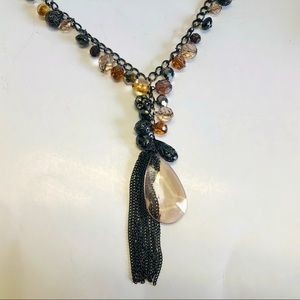 Unique Smoky Crystal Teardrop Pendant Necklace, Exc. Cond.